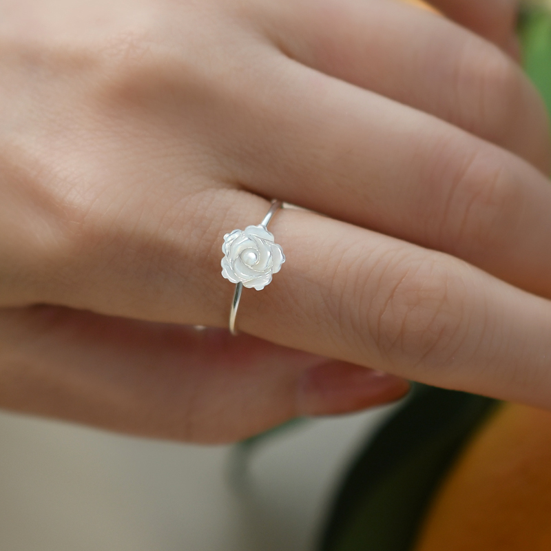 ASHIQI Natural Shell Flower Ring 925 Sterling Silver Handmade Jewelry Unique for Women Gift
