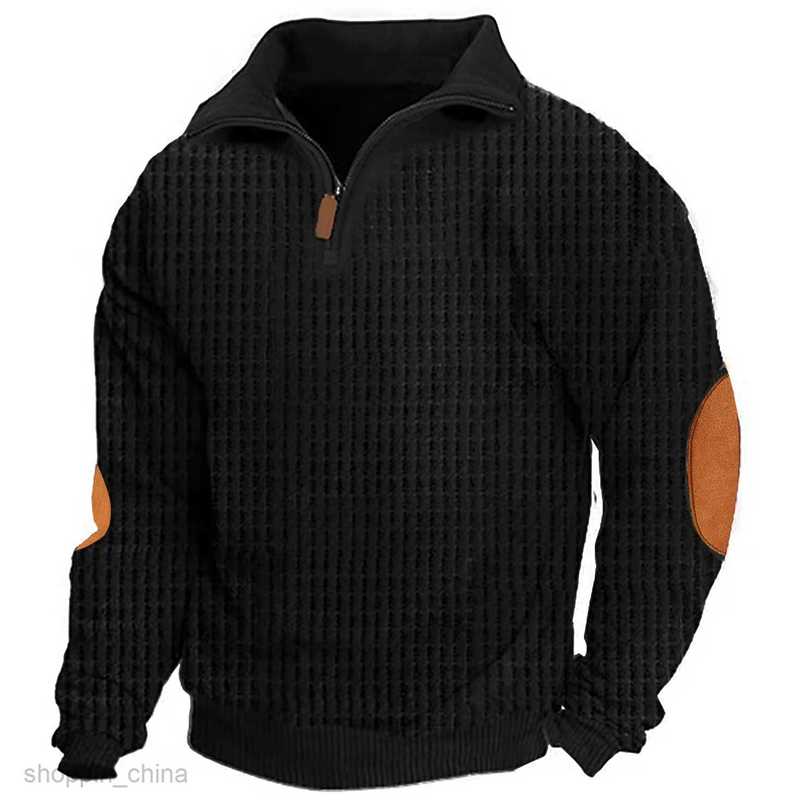 Men's Hoodies Sweatshirts Spring and Autumn Fitness Sports Fashion Casual Solid Color Checkered Block Sweater Male Stand up Collar