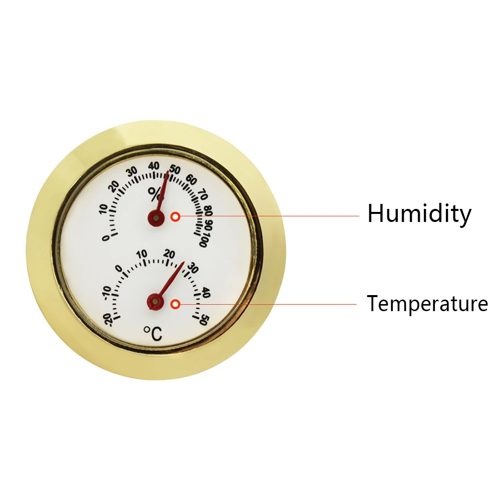Round Glass Analog Hygrometer Moisture Humidity Monitor For Humidor Guitar Violin Indoor Outdoor 42mm Musical Instrument Case