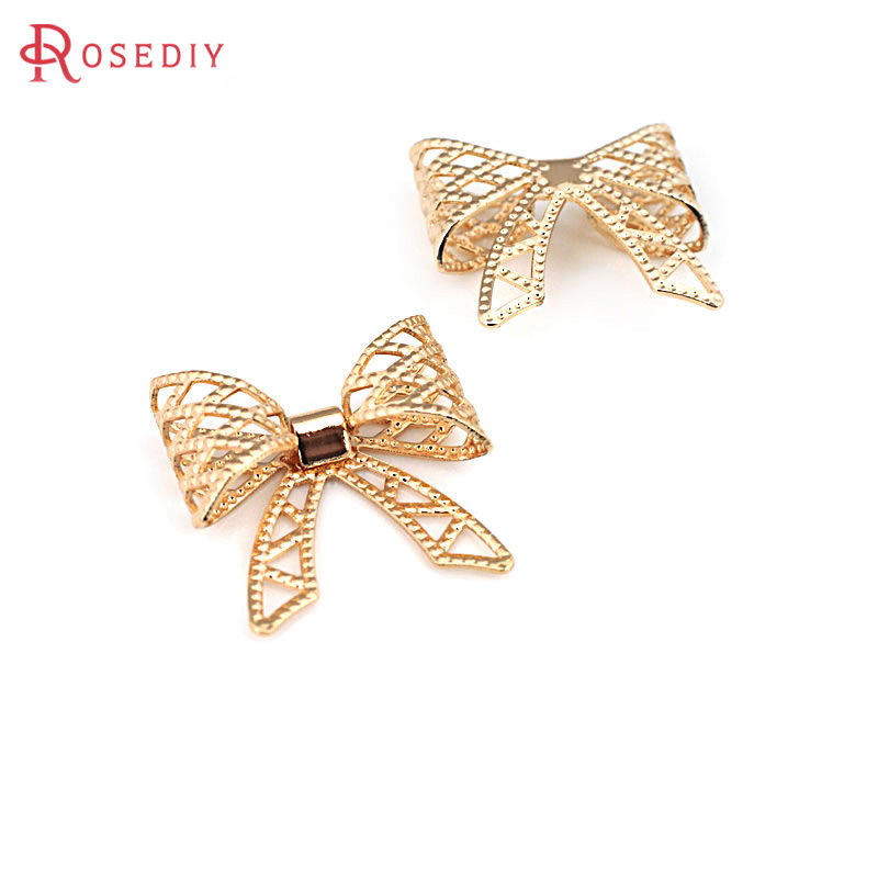 20PCS 20x20MM High Quality 18K Gold Color Plated Brass Grid Bow Charms Pendants High Quality Diy Jewelry Necklace Accessories