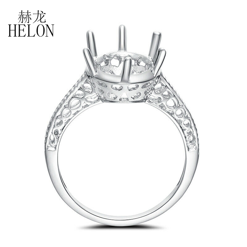 HELON Sterling Silver 925 Oval Cut 13X9mm Semi Mount Solitaire Engagement Wedding Antique Fine Jewelry Ring Women Vintage Ring