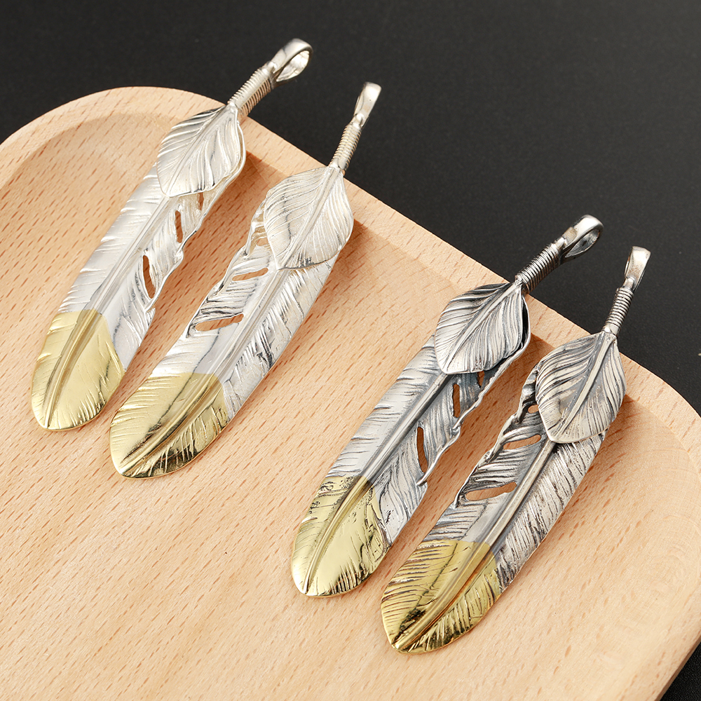 S925 Sterling Silver Charm Vintage Necklace Takahashi Goro Simple Indians Feather Pendant For Man P002