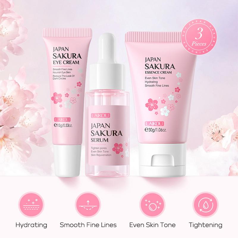 NEW 3pcs/set Sakura Moisturizing Skin Care Set Face Cream Facial Serum Eye Cream Skincare Anti-aging Brightening Face Care Sets