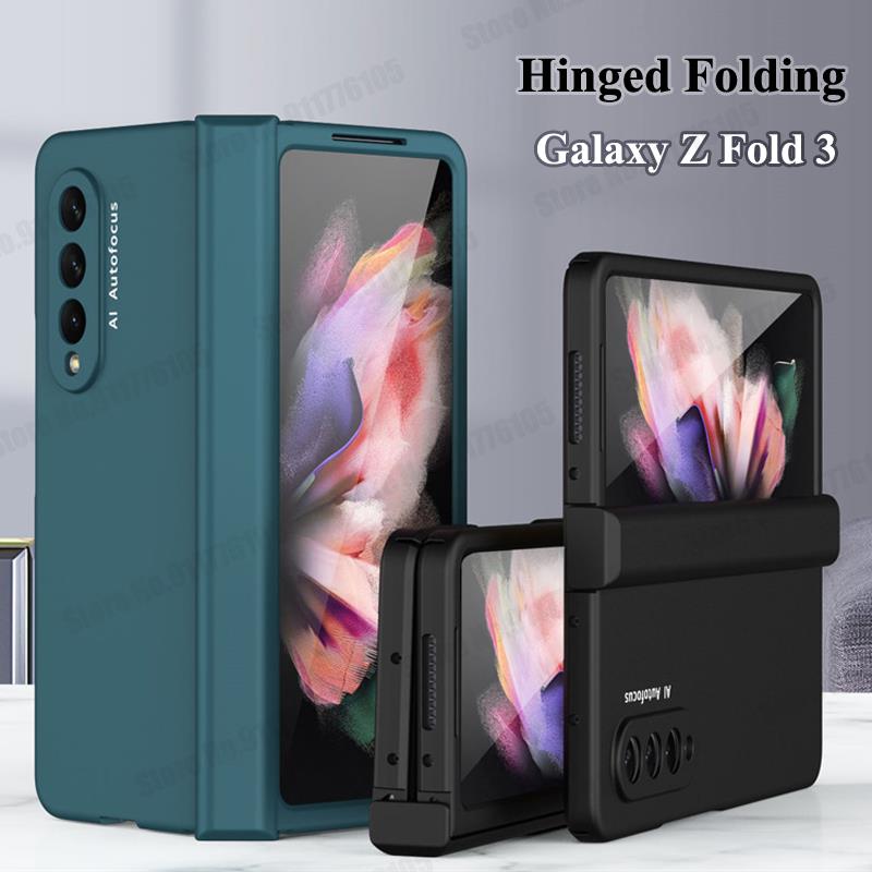 For Samsung Z Fold 3 5G Hinged Coverage Full Body Flip Phone Case for Galaxy Z Fold3 W22 5G Heavy Armor Front Screen Glass Film