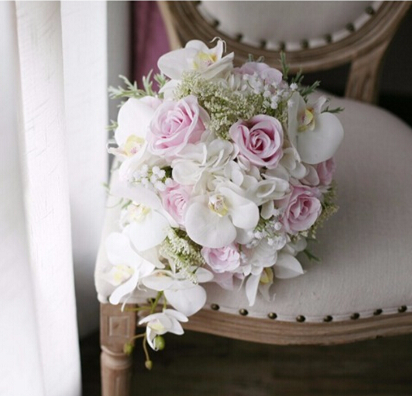 New Vintage Artificial Flowers Waterfall Wedding Bouquets Ivory Pink Cascading Bridal Bouquets De Mariage Roses Orchid 2018 Hot