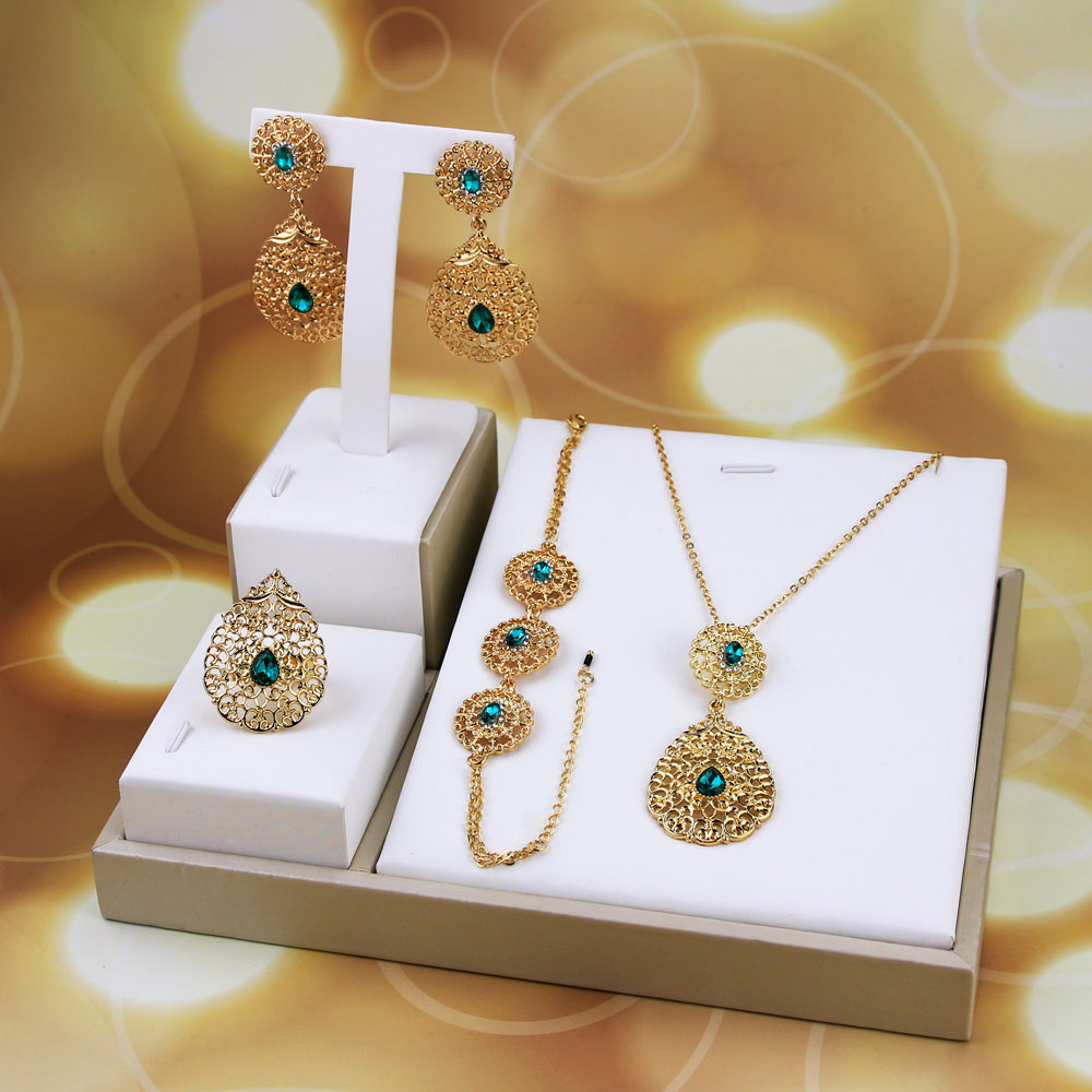 Sunspicems Elegant Morocco Algerian Earring Necklace Ring Bracelet Gold Color Arabic Women Wedding Jewelry Set Africa Bride Gift