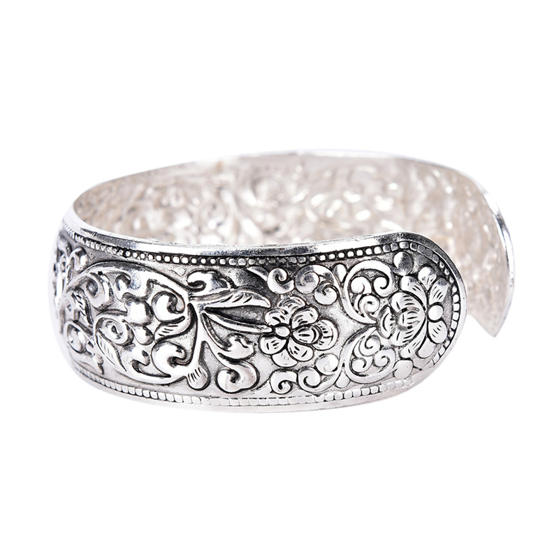 Women Vintage Bracelets Wide Lucky Flower Printing Tibet Totem Cuff Bracelets Bangles