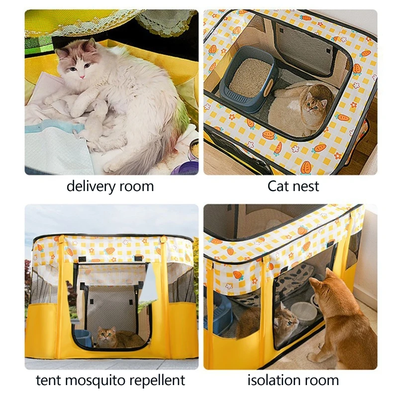 Folding Cage Large Cats Cage Playpen with Door & Mesh Roof for Delivery Room Washable Tent Hiding House