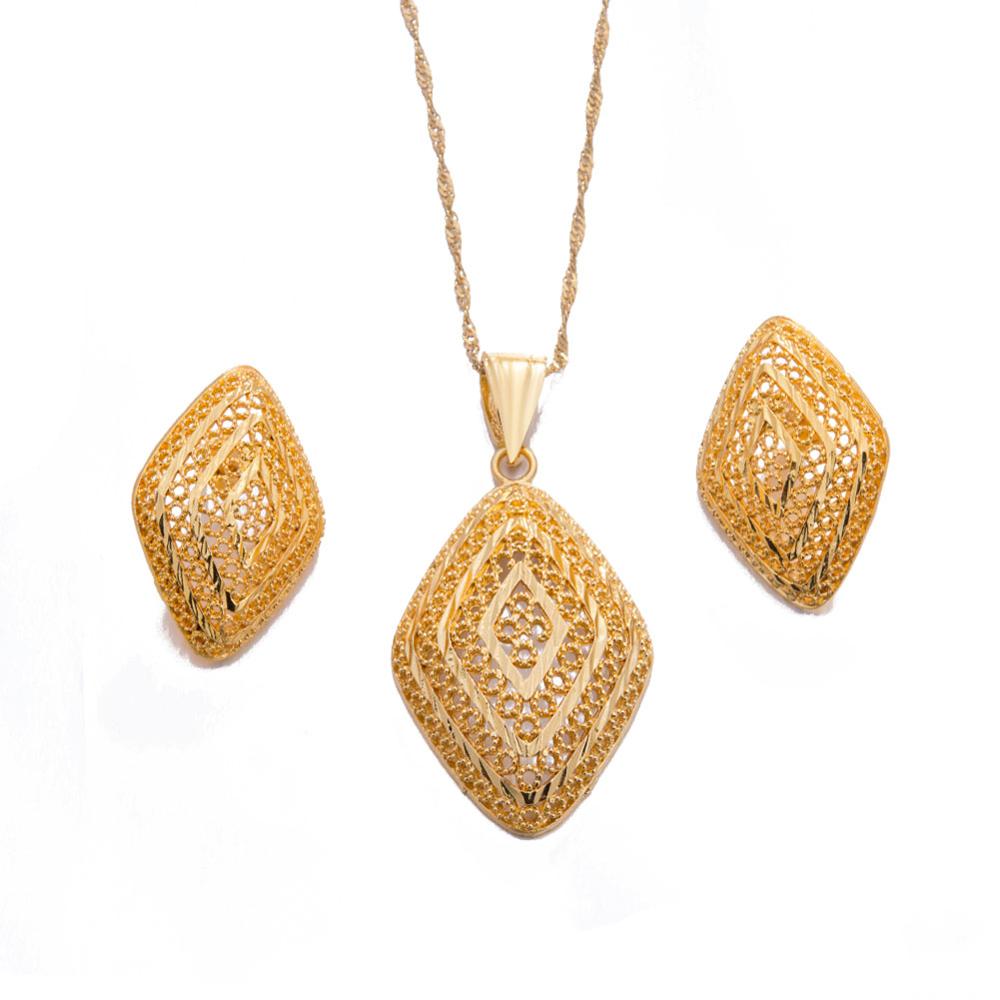 45CM Dubai jewelry set nigerian wedding For Women Bridal African Gold Color Jewelry Set Dubai Necklace Earrings Bride Gift