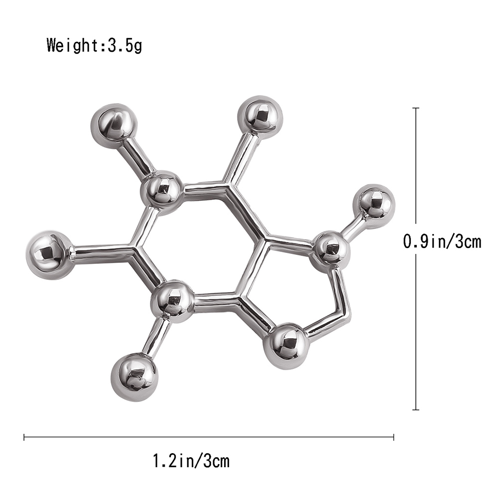 Caffeine Molecule Structure Medical Brooch Pin Gold Color Badge Science Chemistry Biology Lapel Pins Punk Jewelry Student Gift