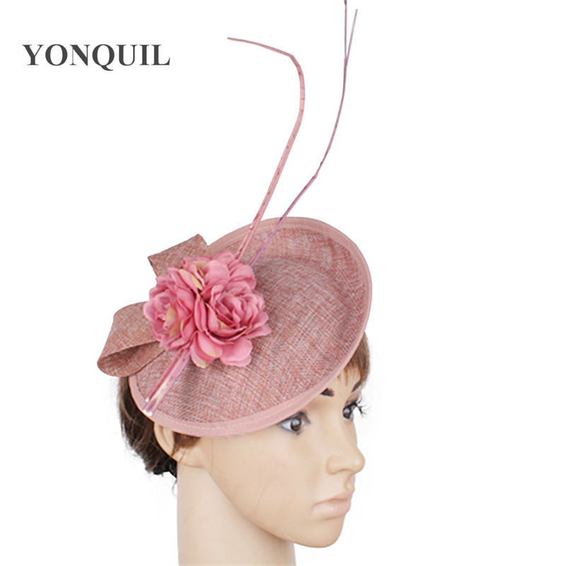 Women Church Fascinator Hat With Ostrich Quill And Silk Flowers Hats Hairbands Bridal DIY Hair Accessory For Wedding Party SYF68