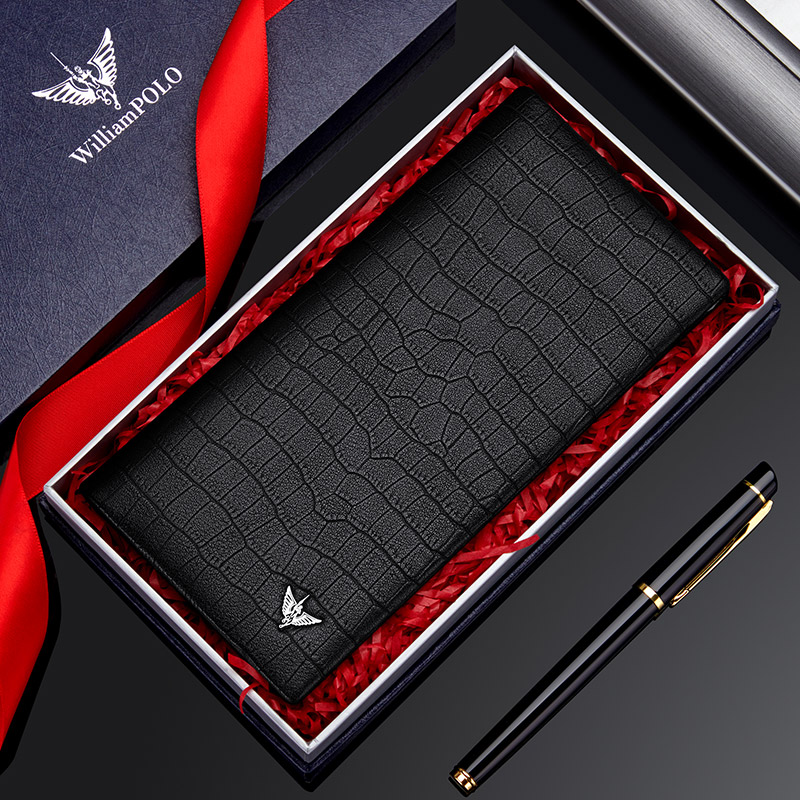 WILLIAMPOLO Men's Leather Wallet Long Card Holder Case Luxury Design Famous Brand Purse Gift For Men Purses