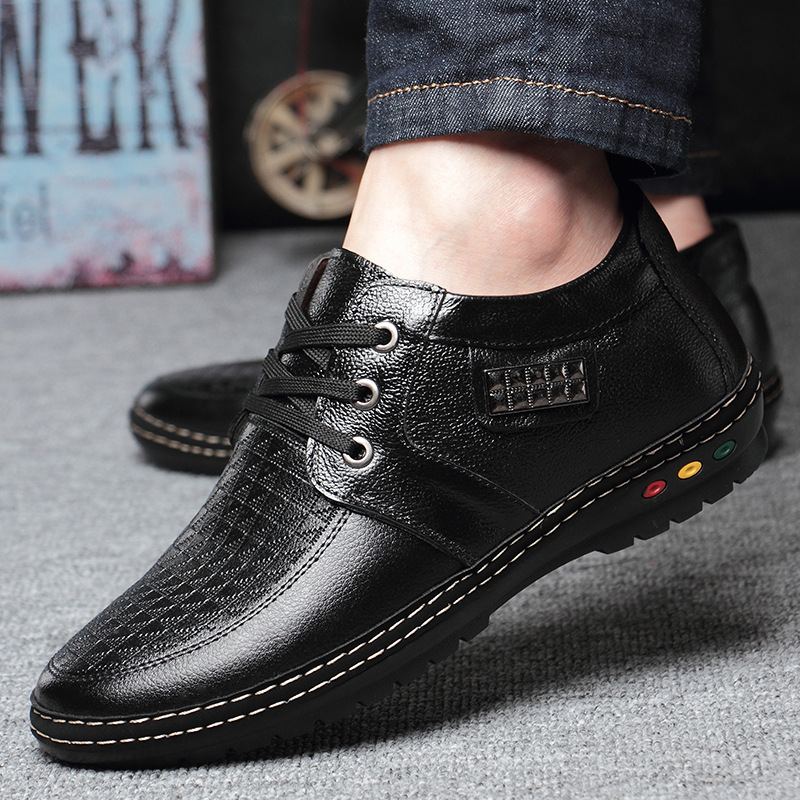 Newest 2019 Genuine Leather Casual Men Lace-Up Comfort Boat Spring Breathable Footwear Brown Soft Driving Shoes 986d