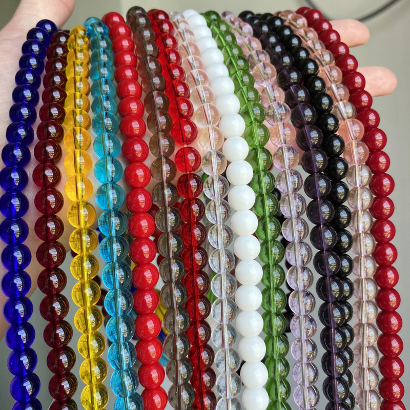 Garnet Red Pink Yellow Green Blue Glass Beads Round Loose Spacer Stone Beads For Jewelry Making DIY Bracelets 4 6 8 10 12 mm 15"