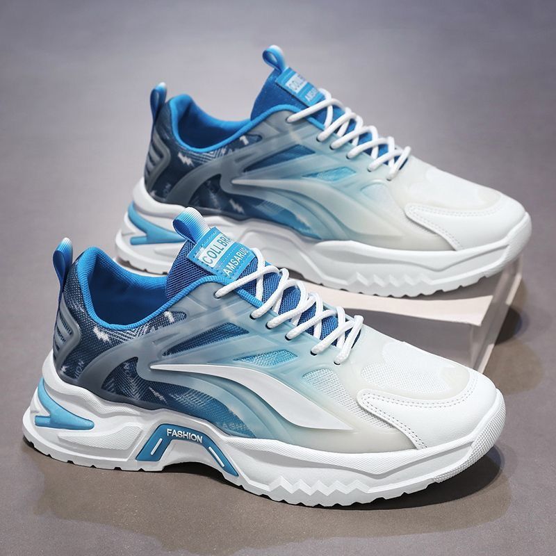 Men's Shoes New Mesh Versatile Running Shoes Sneakers Thick-soled Anti-slip Clunky Shoes Trendy Shoes Blue Free shipping