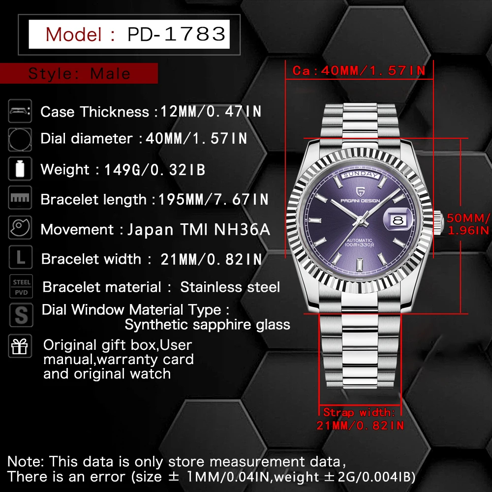 PAGANI DESIGN DD40 Men's Watches 2023 Top Luxury NH36A Mechanical Wristwatches AR Sapphire Mirror Automatic Watch For Men Sports