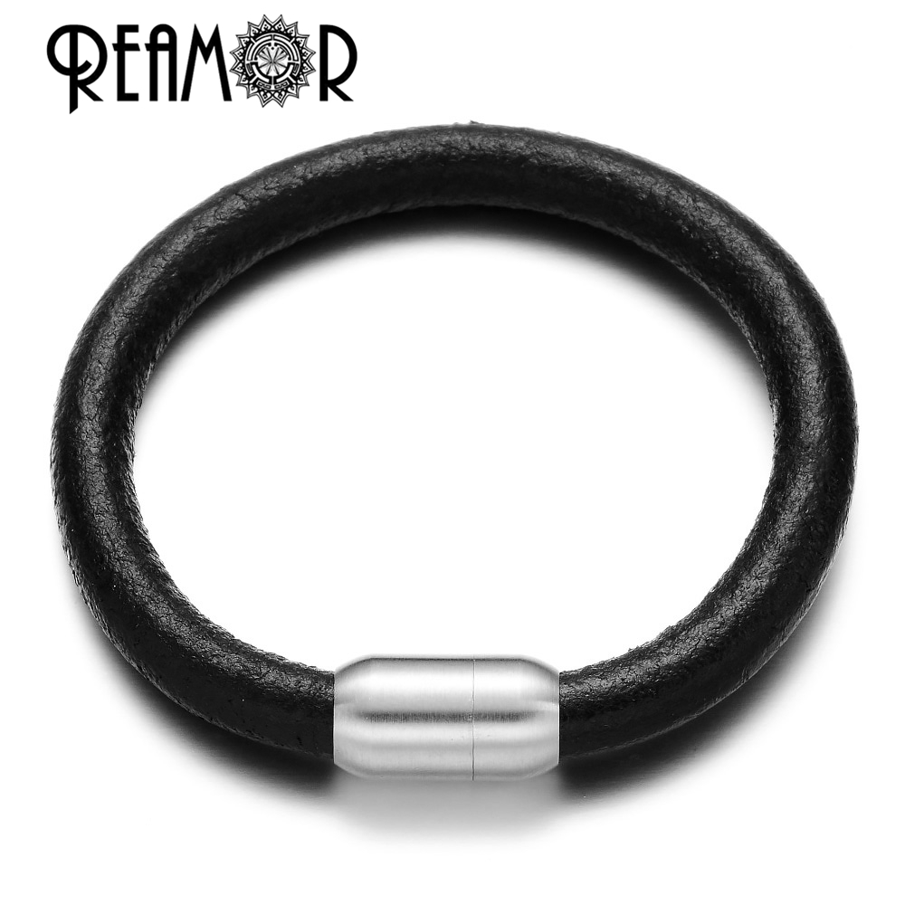 REAMOR 5 Types 8mm Genuine Leather Bracelets Large Hole Beads Women Men Bracelet DIY Jewelry Making With Magnet Clasp