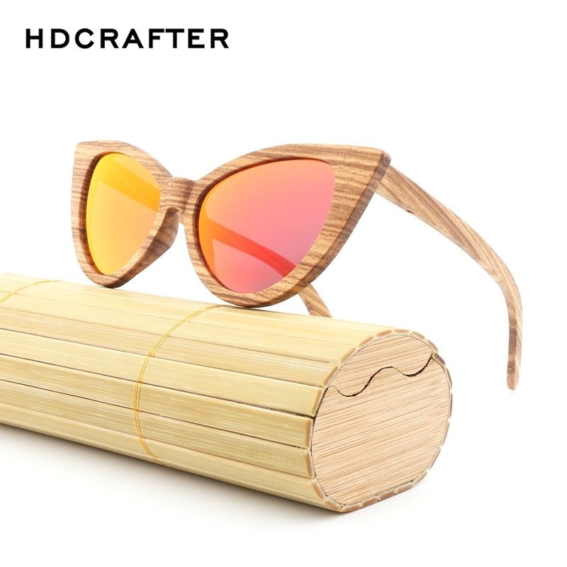 HDCRAFTER Cat Eye Sunglasses Wood Polarized Sun Glasses Vintage Wooden Sunglass for Women