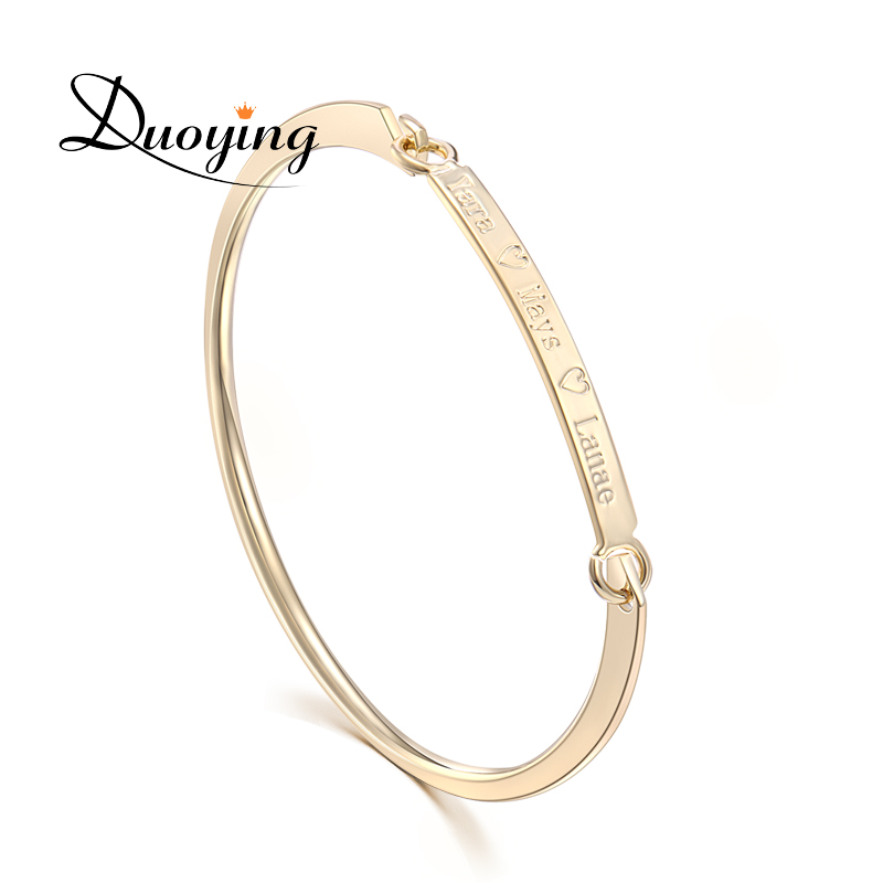 DUOYING 40*4 mm Gold Bar Bangle Bracelet Custom Name Copper Bracelet Personalize Initial Engrave Name Bracelet & Bangle