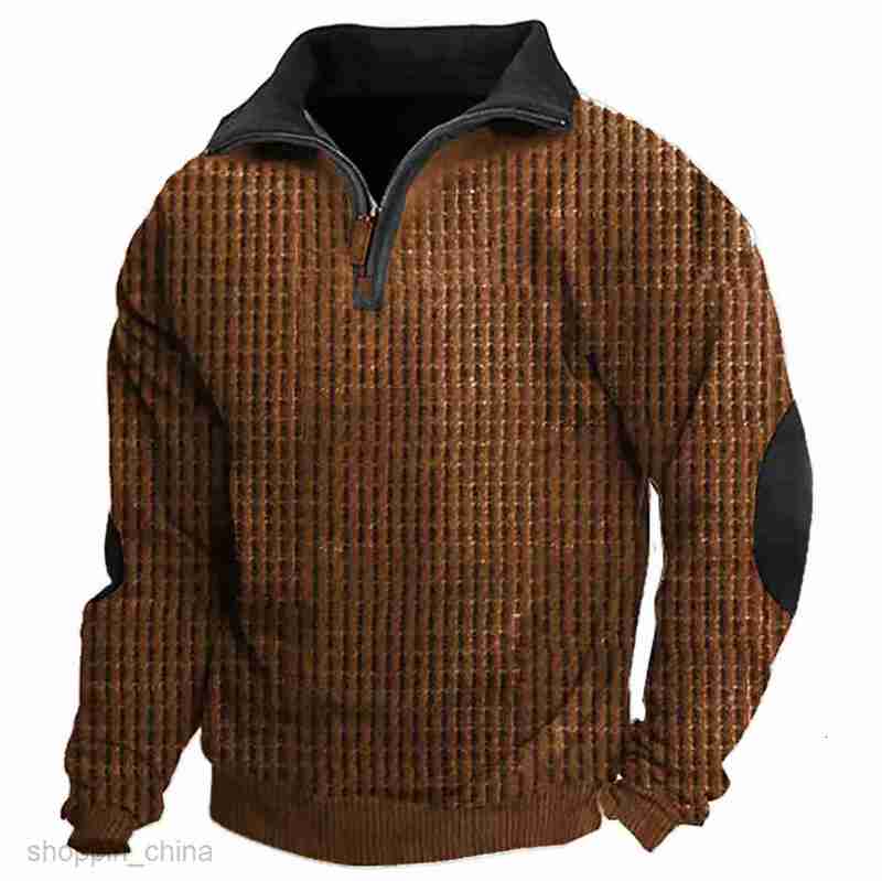 Men's Hoodies Sweatshirts Spring and Autumn Fitness Sports Fashion Casual Solid Color Checkered Block Sweater Male Stand up Collar