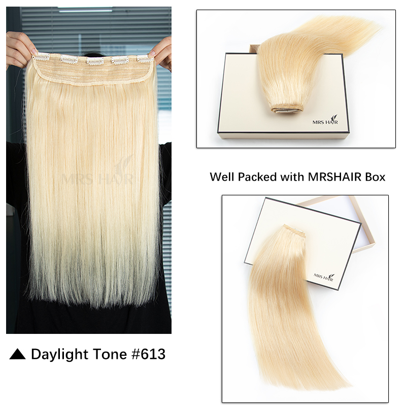 MRSHAIR Clip In Extensions Human Hair Straight One Piece Natural Hair Extensions Clip-On Hair Add Volume HairPieces