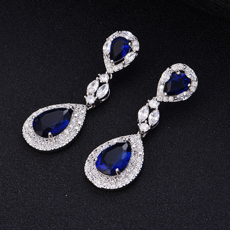 High Quality Women Party Jewelry Silver Color Water Drop Cubic Zirconia Clip On Earrings No Pierced Ear