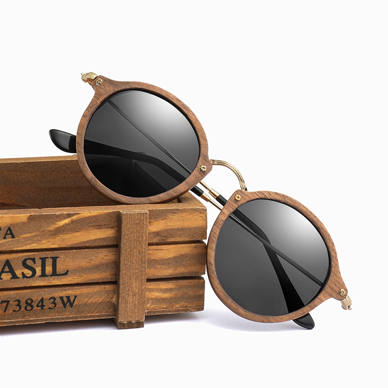 Ultralight Women Men Polarized Sunglasses Wooden Round Frame CR39 Lens