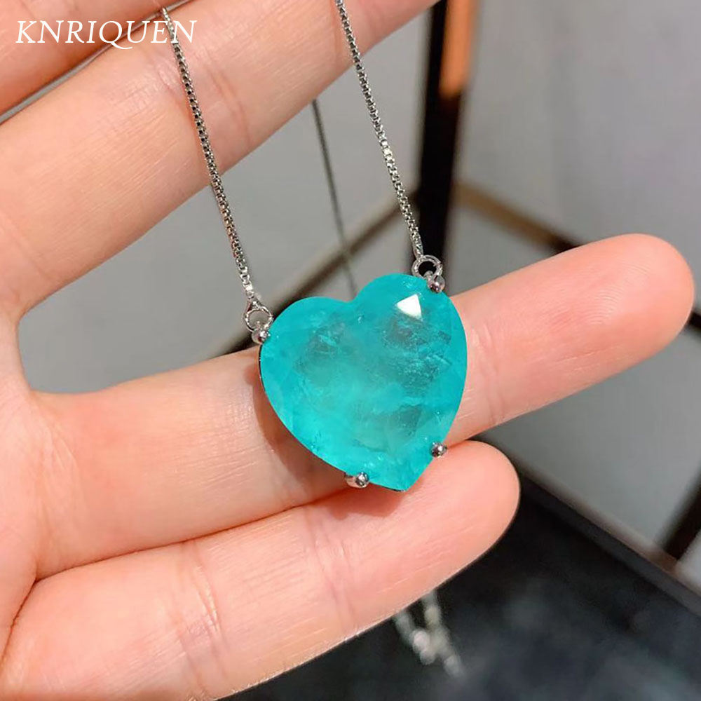 Charms Wedding Jewelry Sets for Girlfriend Vintage Blue Paraiba Tourmaline Heart Ocean Star Pendant Necklace Earrings Statement