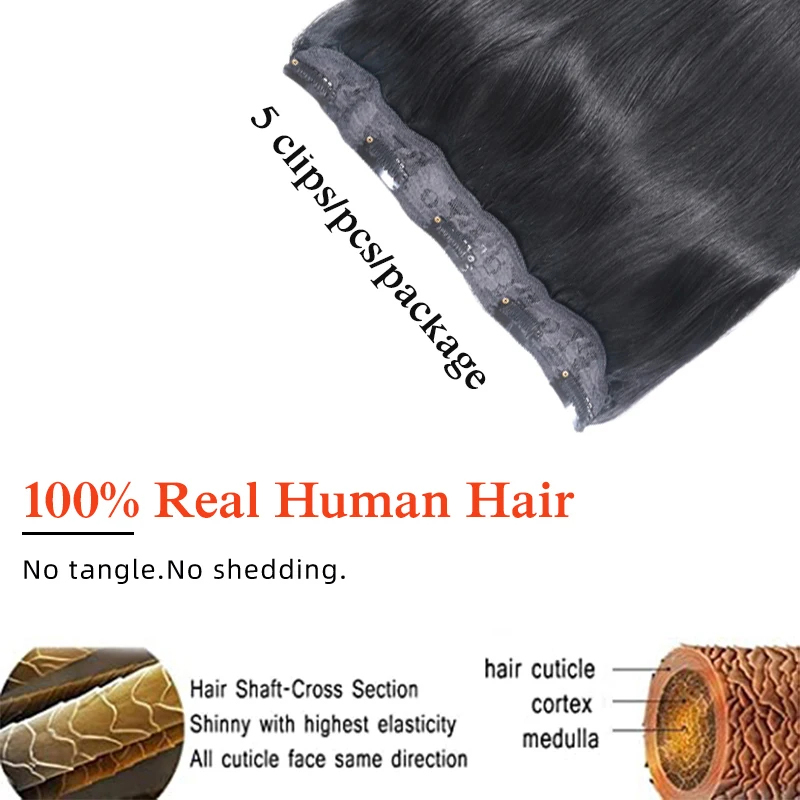 QHP Straight Hair Natural Clip In One Piece Real Human Hair Extensions Black Brown Balayage Brazilan Remy Hair 70g For Women 30%