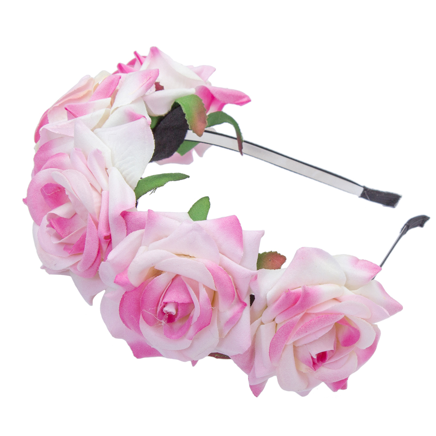 AWAYTR Handmade Bride Flower Crown Beauty Rose Floral Headband Hair Garland Festival Wedding Hair Accessories Hairbands