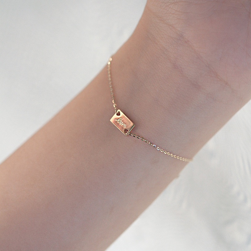 WOOZU Minimalist Letter Love Square Charm Bracelet Women 925 Sterling Silver French 14k Gold Plated Hip Hop Rock Bangle Jewelry