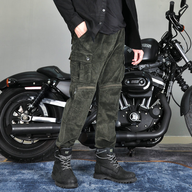 Winter man corduroy motorcycle pants outdoor riding motorcycle men jeans Drop-resistant pants with protect gear kevlar in knee