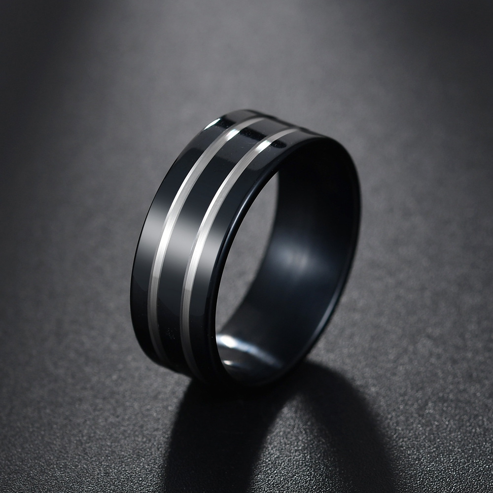 8MM Punk Titanium Steel Roman Numeral Twist Chain Rings For Men Polished Black Rock Biker Wedding Masonic Ring Jewelry Gift