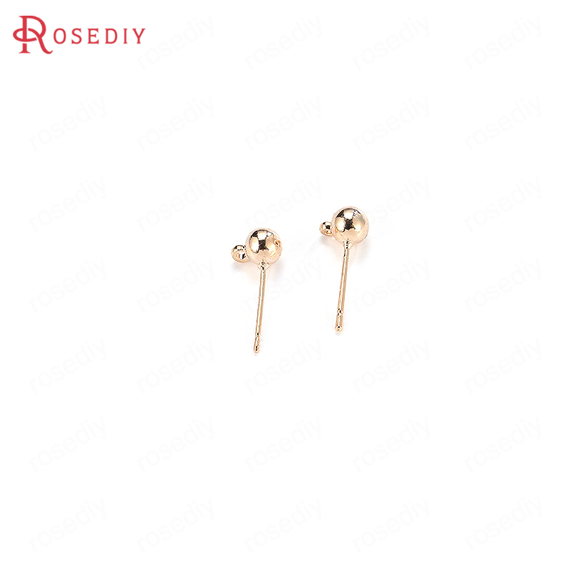 20PCS 3MM 4MM 5MM 18K Gold Color Plated Brass Ball Stud Earrings High Quality Diy Jewelry Findings Earrings Accessories