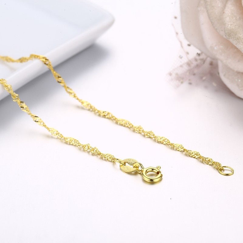 35cm-40cm 925 Sterling Silver Gold Color Short Chain Choker Necklaces Women Girls Kids Baby Jewelry Kolye Collier Stamped Italy