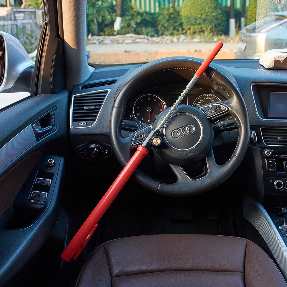 3 in 1 Auto Car Shift Lock Steering Wheel Lock Extendable Brake Pedal Lock Steer Wheel Blocker Telescopic Locking Bar Universal