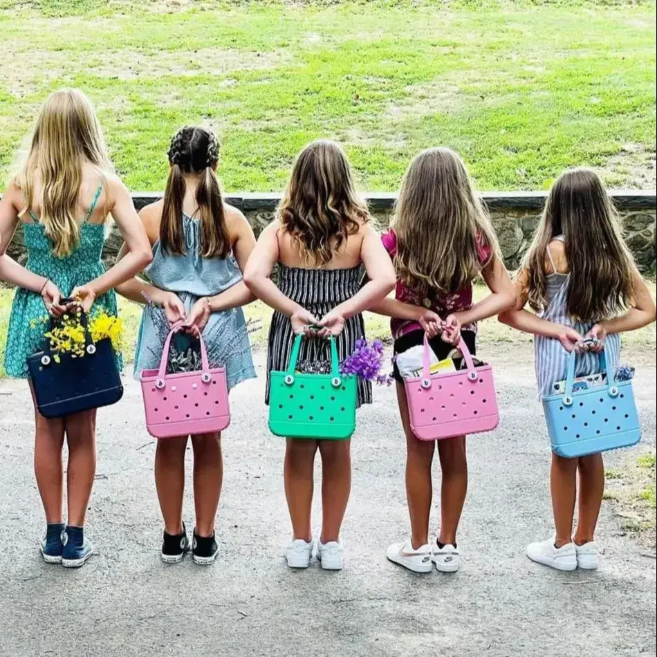 Children Beach Bogg Bags EVA Waterproof Cute Summer Storage Baskets Fashion Kid Outdoor Picnic Small Solid Color Eva Jelly Bag 240624