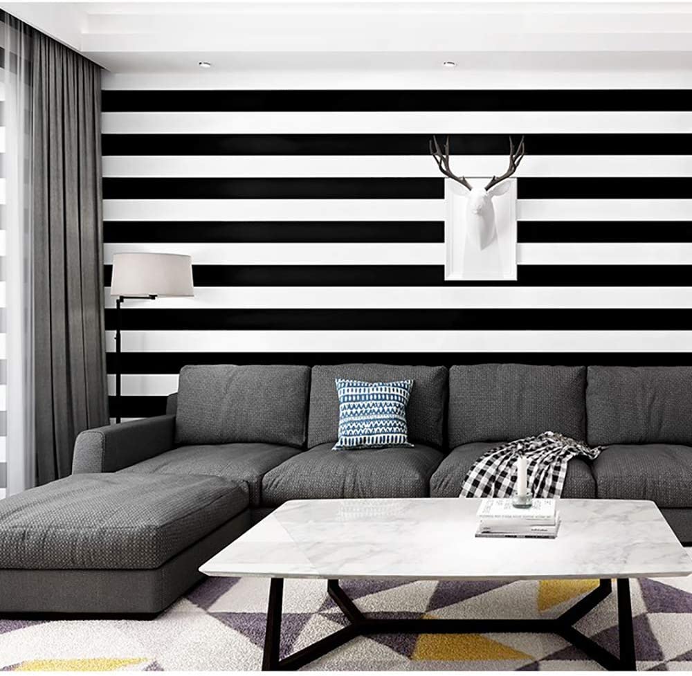 Stripe Black and White Peel and Stick Wallpaper Self-Adhesive Wallpaper Removable Contact Paper Waterproof Wall Covering Cabinet