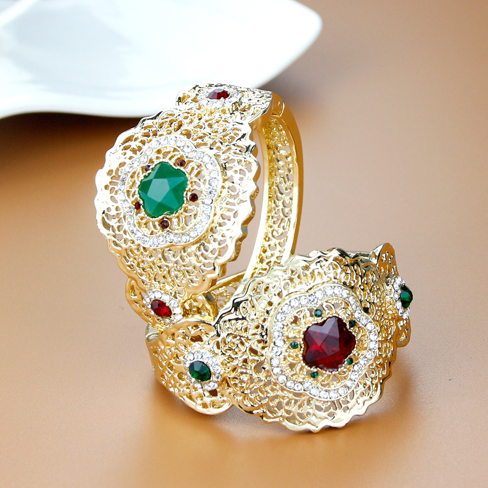 Sunspicems Elegent Morocco Jewelry Women Bangle Bracelet Gold Color African Traditional Crystal Bracelet Indian Bridal Bijoux xp