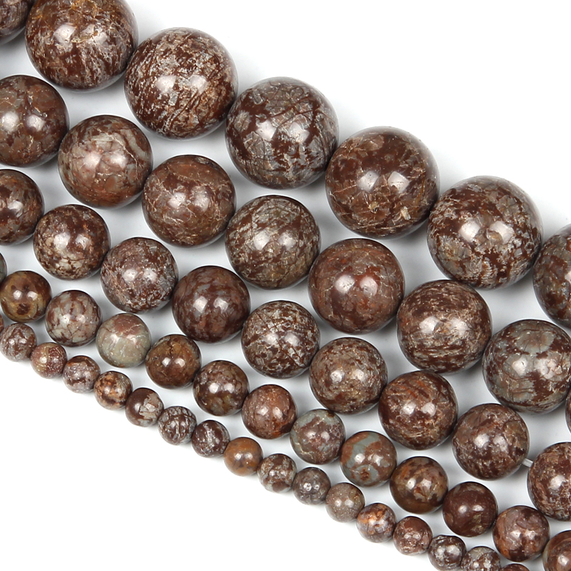 Natural Stone Smooth Brown Alabaster Charm Round Loose Beads For Jewelry Making Needlework Bracelet Diy Strand4-12MM