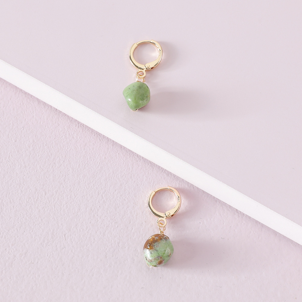Chic Design Small Natural Gem Stone Drop Dangle Huggies Hoop Earrings for Women