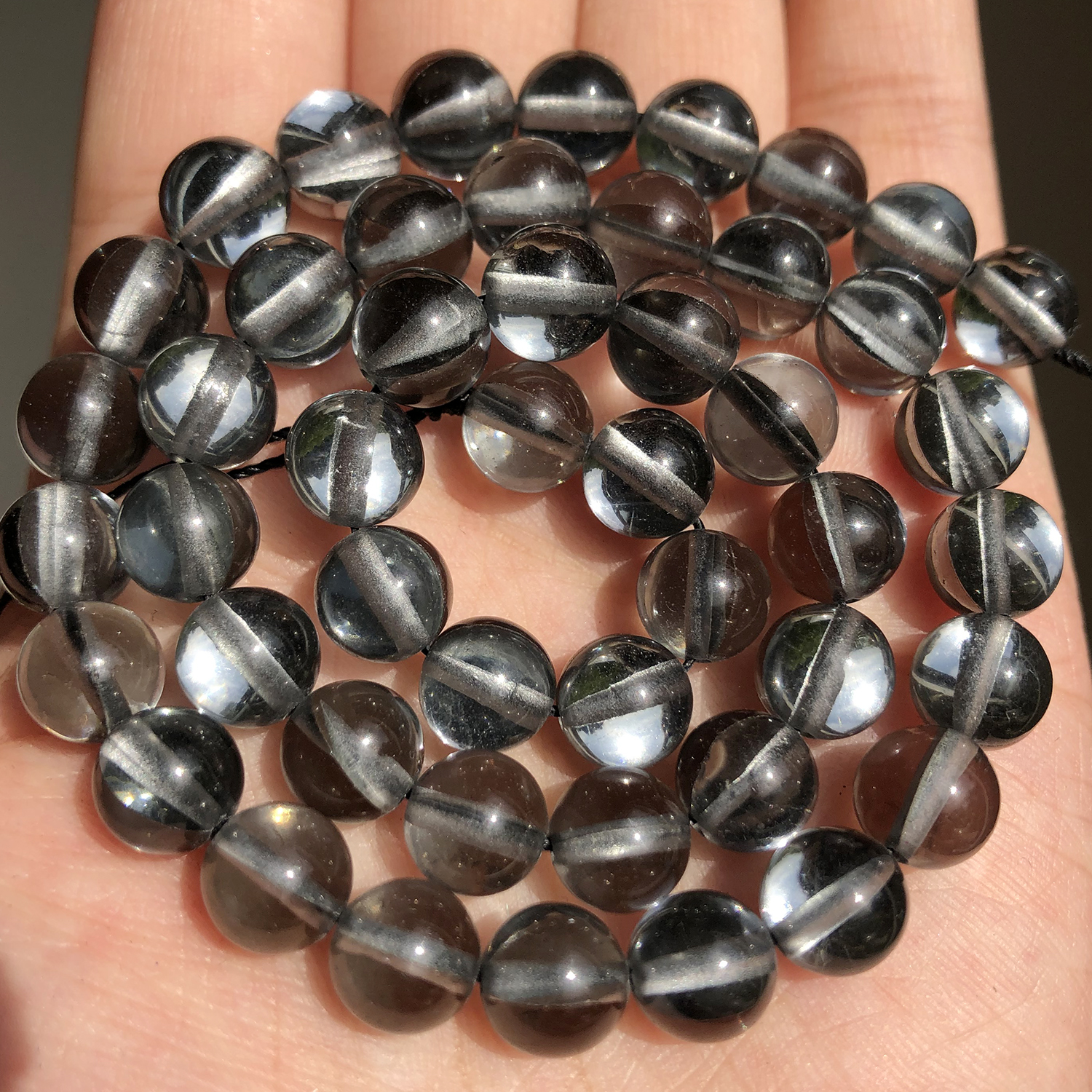 Natural Stones Black Agates Hematite Cat Eye Loose Spacer Round Mineral Beads for Jewelry Making Needlework Diy Bracelets 15''