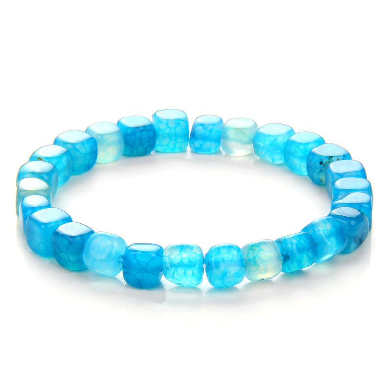Square Red Agates Bracelet White Blue Tourmaline Agates Cube Beads Elastic Cord Bangle Stretch Bracelet For Women Men Jewelry