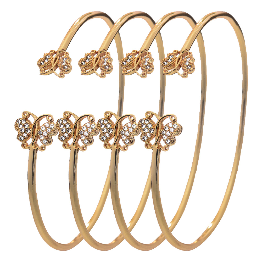 4pcs/Set 24K Gold Color Dubai Bangles For Women Girls Micro inlay Wedding butterfl Jewelry Nigeria Bracelets Party Gifts