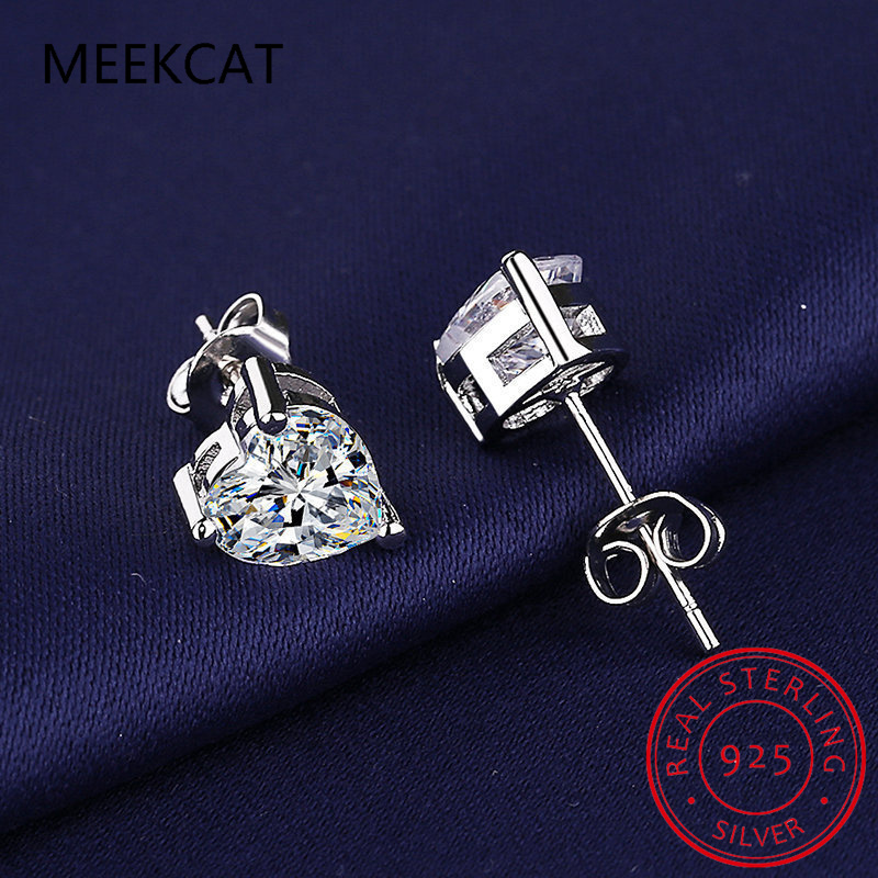 Heart Moissanite Earrings D Color VVS1 Lab Diamond Platinum Plated Sterling Silver Moissanite Stud Earring Women Fine Jewelry