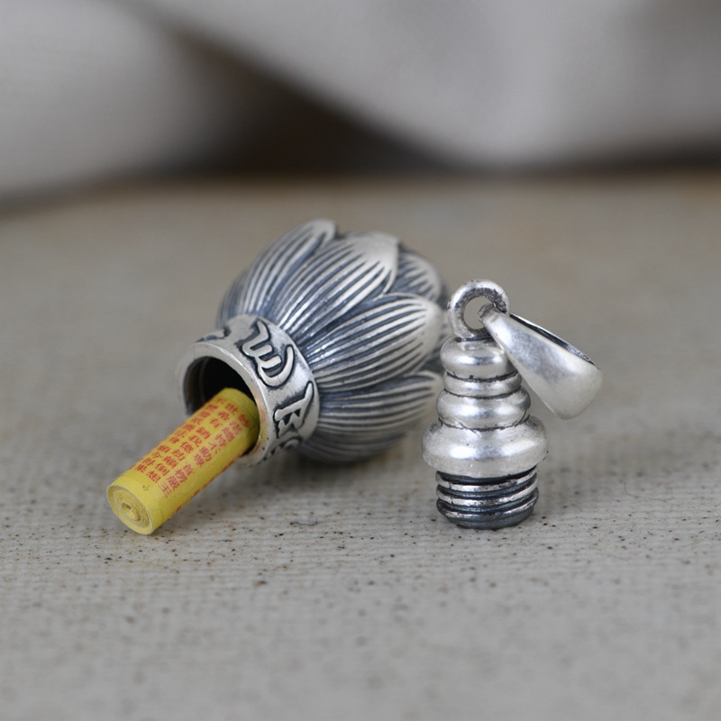 925 Sterling Silver Six Words Lotus Engrave Cylinder Tube Locket Pendants Necklace Memorial Tibetan Silver Ashes Urn Jewelry