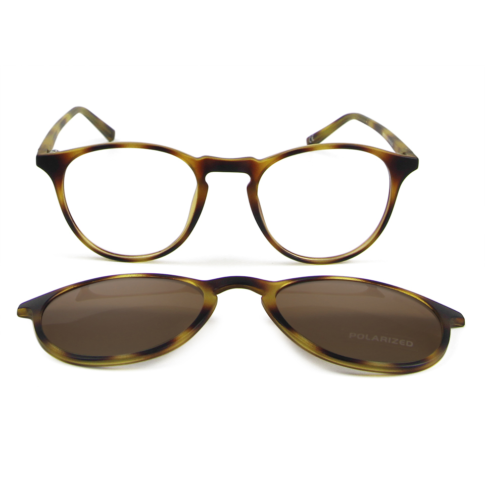 New Transparent Gray Round Eyeglasses Frame With Magnetic Polarized Clip On Sunglasses Women Designer TR90 Flexible Frame Glass