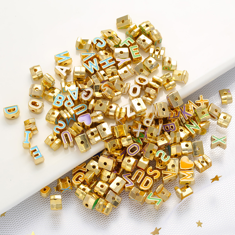 ZHUKOU 9 colors letter beads Brass Enamel beads Initials 26 letters spacer bead for women DIY Bracelet jewelry Accessories VZ258