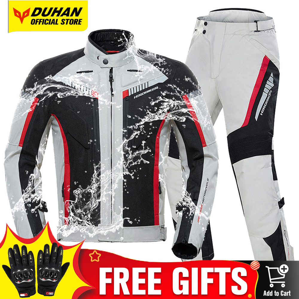 HEROBIKER Waterproof Motorcycle Jacket Four Seasons Man Racing Suit Wearable Motorcycle Jacket+Motorcycle Pants Moto Set