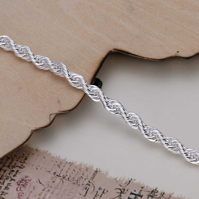 Wholesale Jewelry Silver Plated Men Bracelets 4MM 20CM Women Bracelets Flash Twisted Rope Chain Pulseira Masculina Wristband